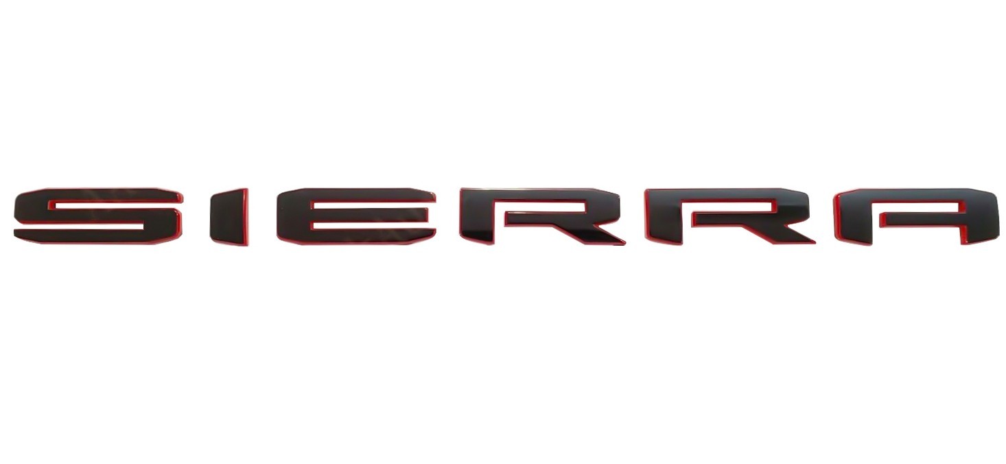 Fits 2019-2026 Sierra 1500 Rear Tailgate Door Emblem Nameplate Black Red 1Pc