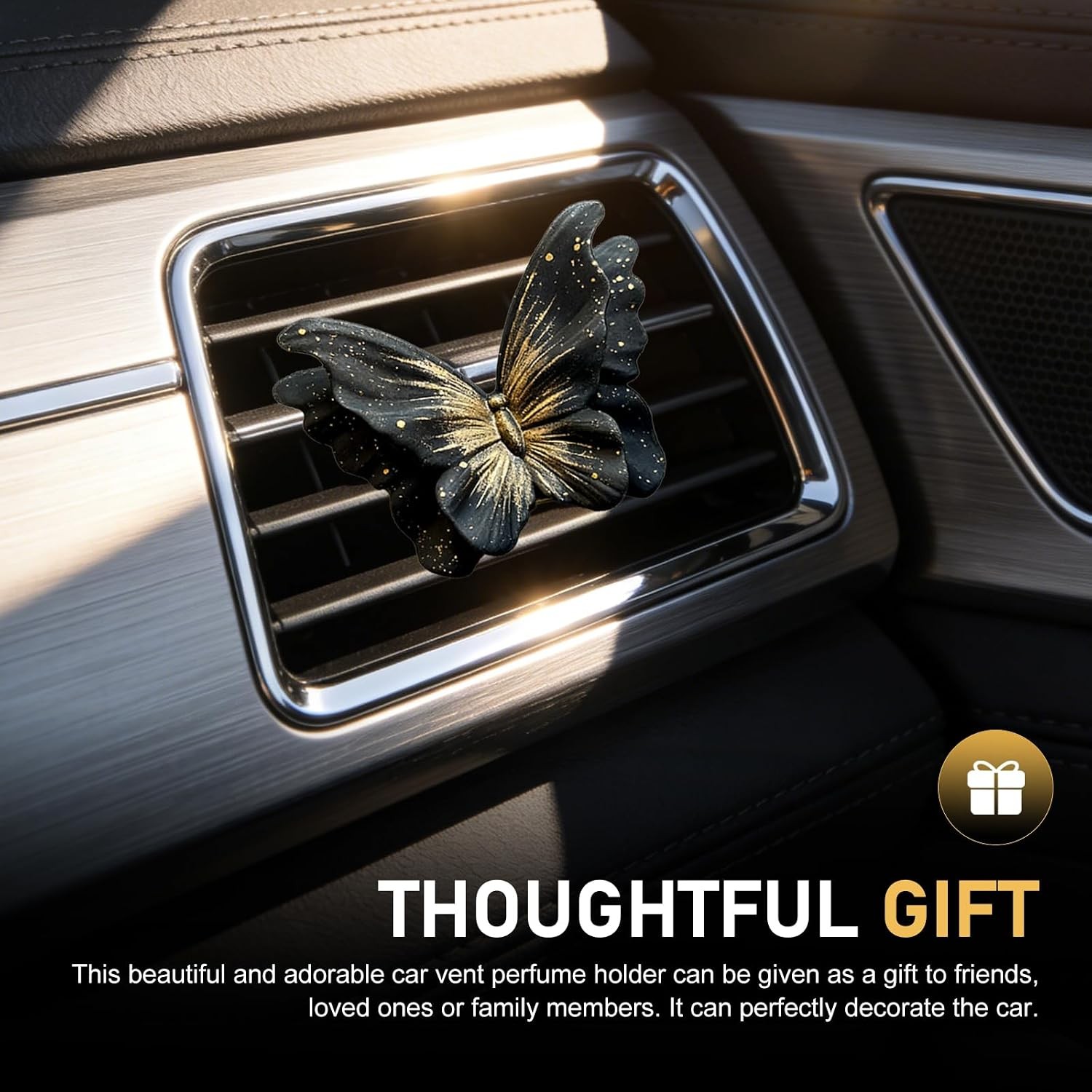 Universal Butterfly Air Vent Clip, Dashboard Outlet Decoration Cars (Black Gold)