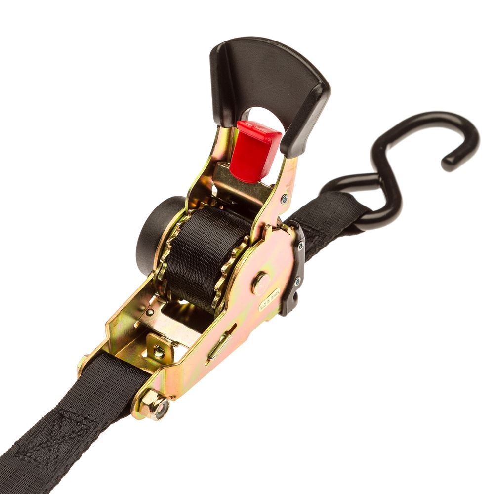 1″ x 6′ Retractable Push Button Operation Ratchet Strap with S-Hooks