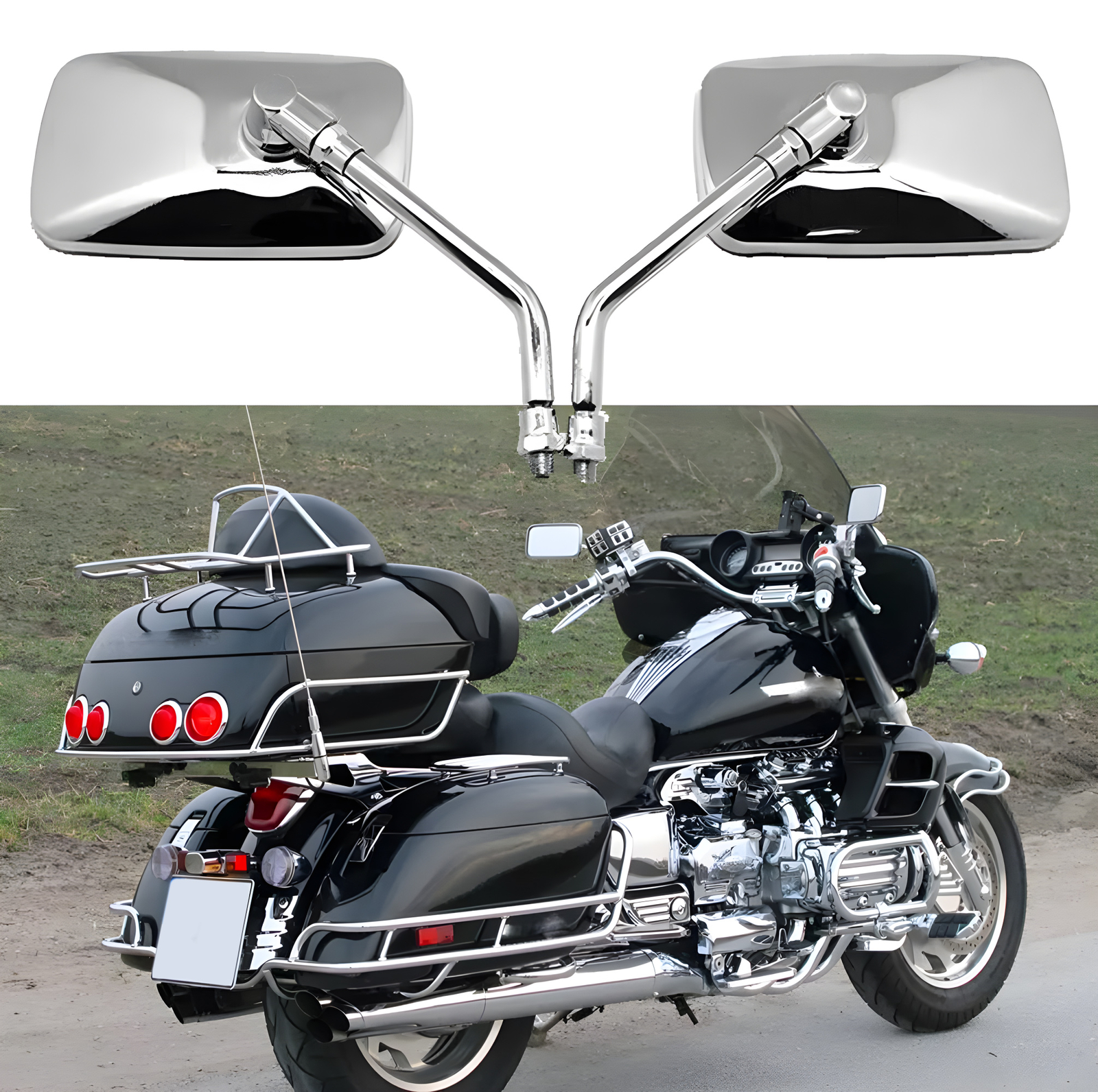 Rectangular 10mm Rear View Side Mirrors Chrome For Honda CB 750 Motorcycle