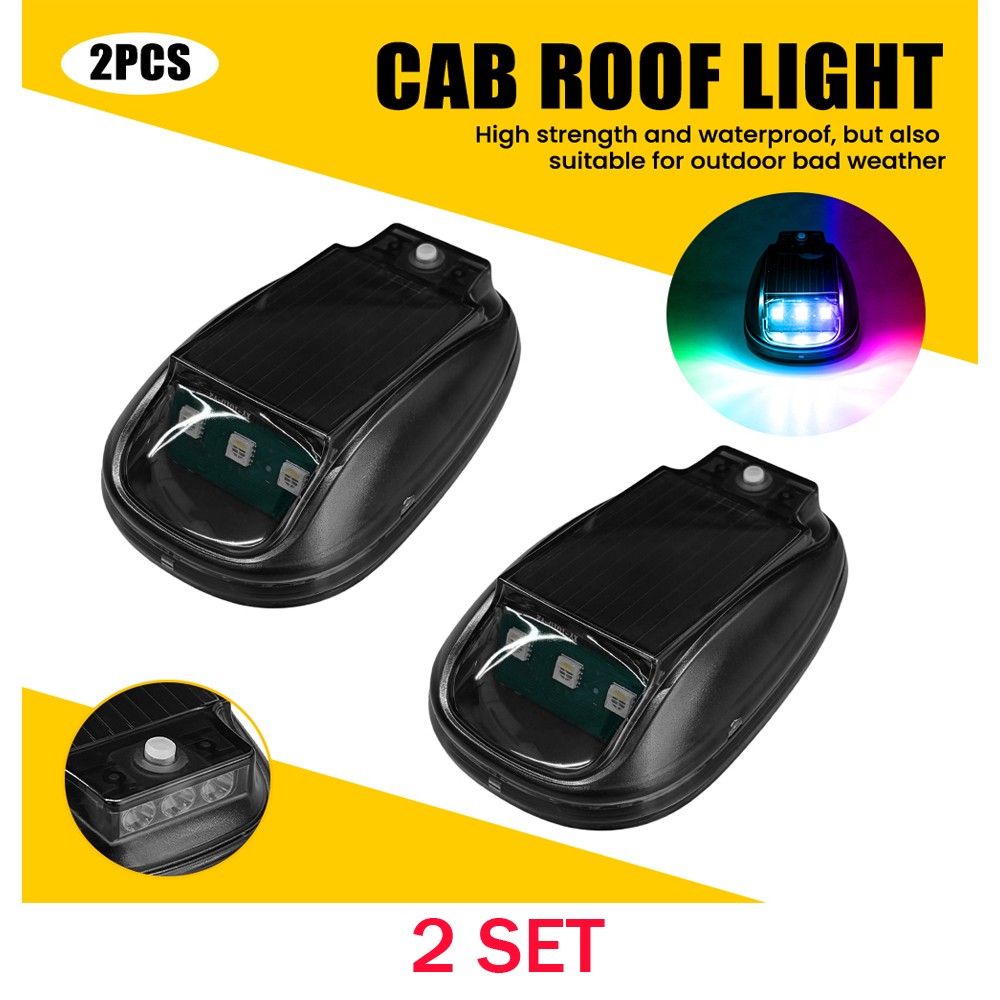 4X Wireless Solar Powered RGB LED Cab Lights w/ Remote Fits Truck Trailer Smoked
