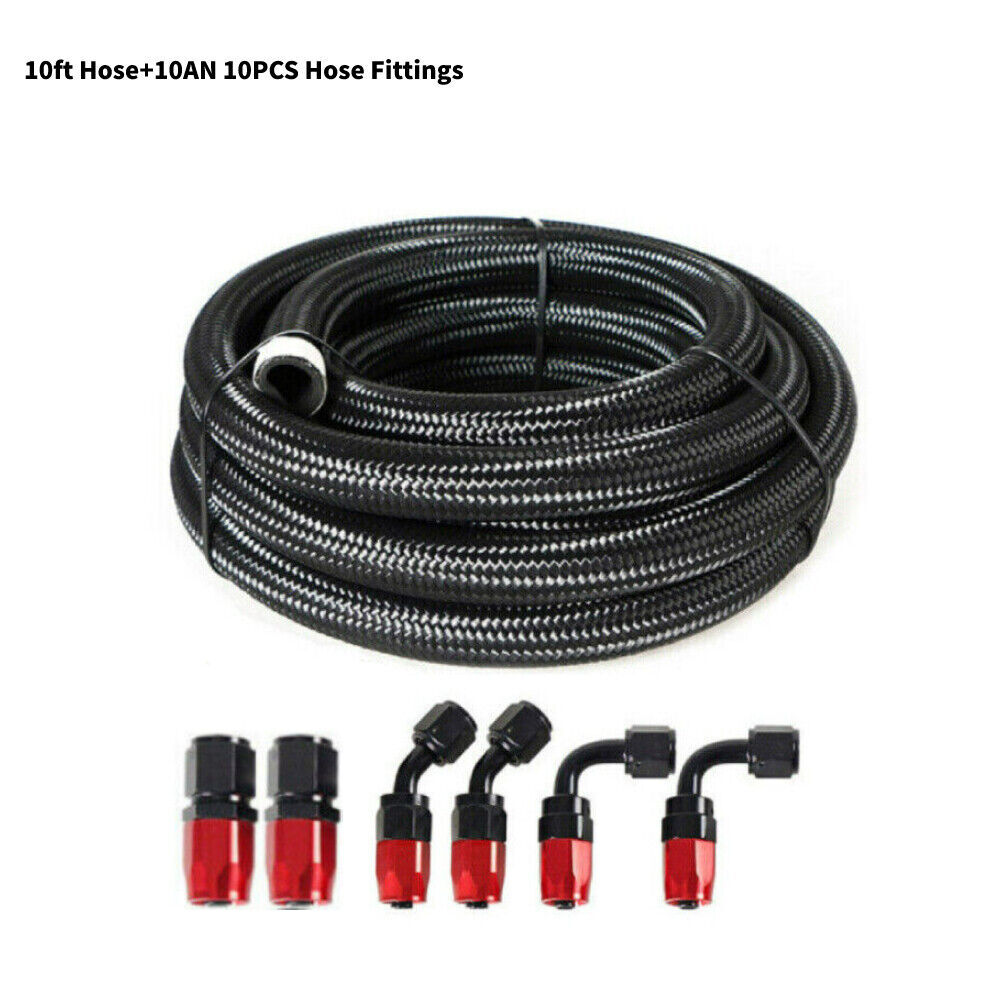 AN10 Fitting Stainless Steel Nylon Braided Oil Fuel Hose Line Fitting Clamp Kits