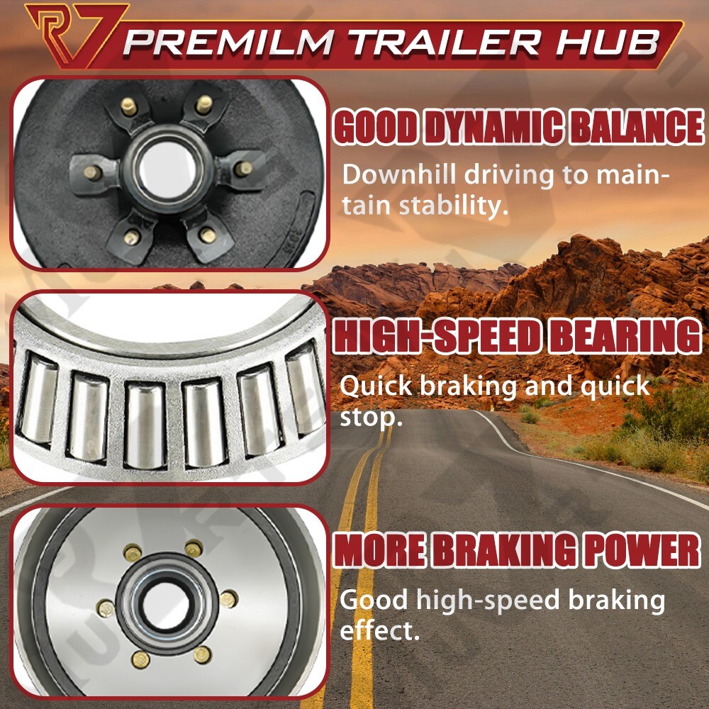 12″X2″ Electric Trailer Self-Adjusting Brake, 6 on 5.5″ Hub Drum Set 5.2-7k Axle
