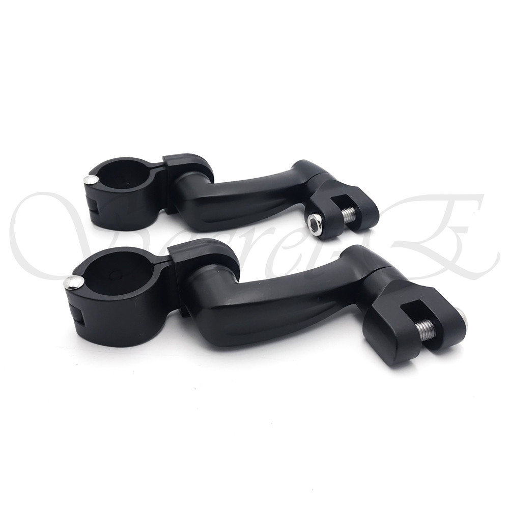 Black 360 Adjustable Highway FootPeg Mounting Kit For 1.5″ Harley Engine Guard