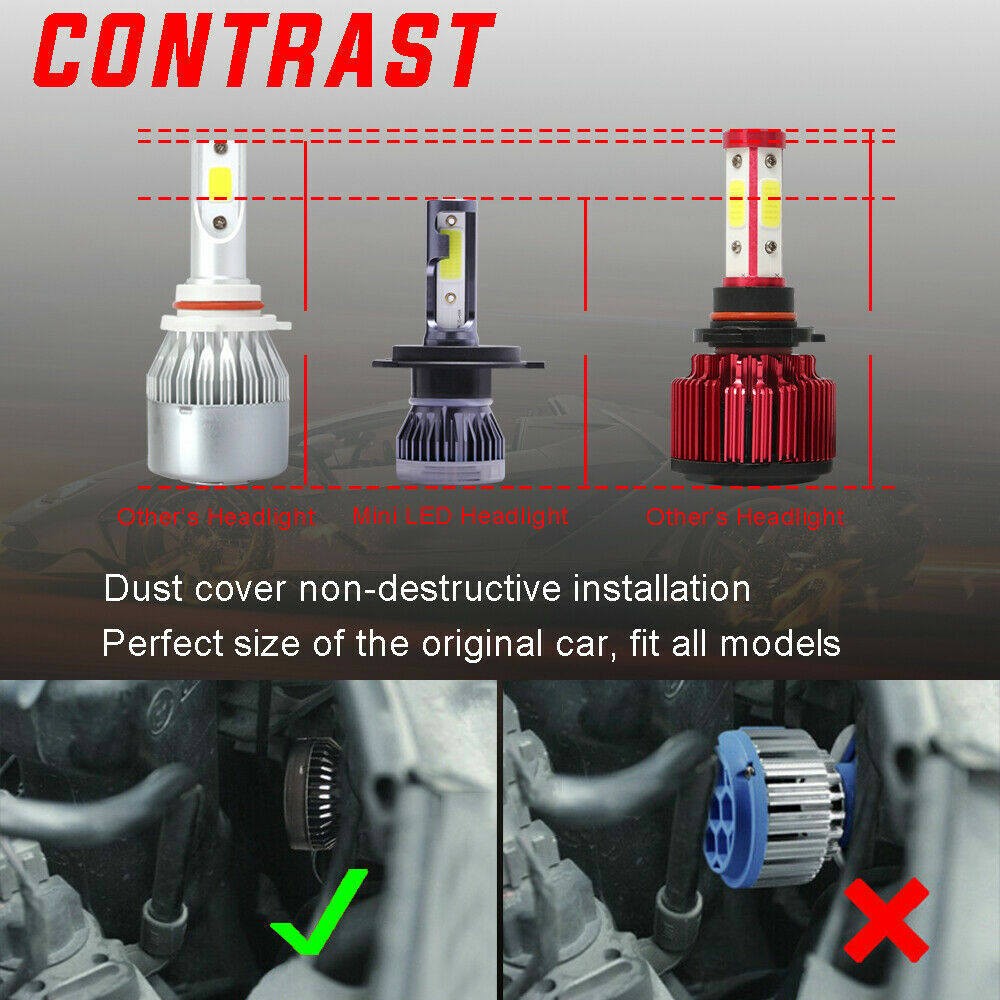 Ridroid H4 9003 Mini LED Headlight Bulb Kit 6000K High Low Dual Beam 120W White