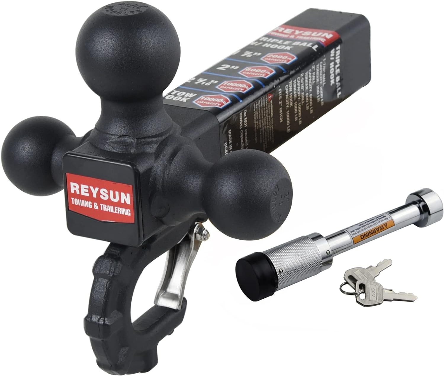 Trailer Hitch 864011L Tri Ball Mount with Hook, Black lock,