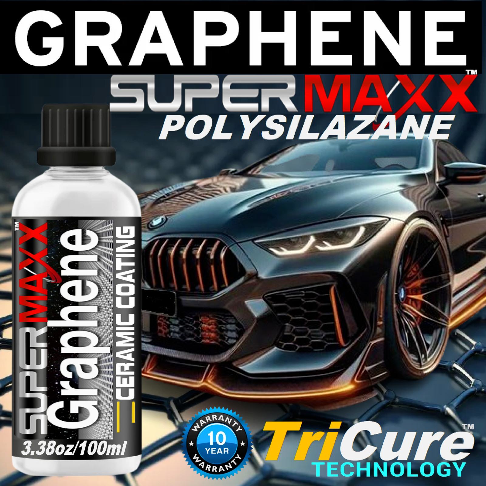 “GRAPHENE” 10 YEAR TRICURE CERAMIC CAR COATING “PAINT PROTECTION” – 3.38OZ/100ML