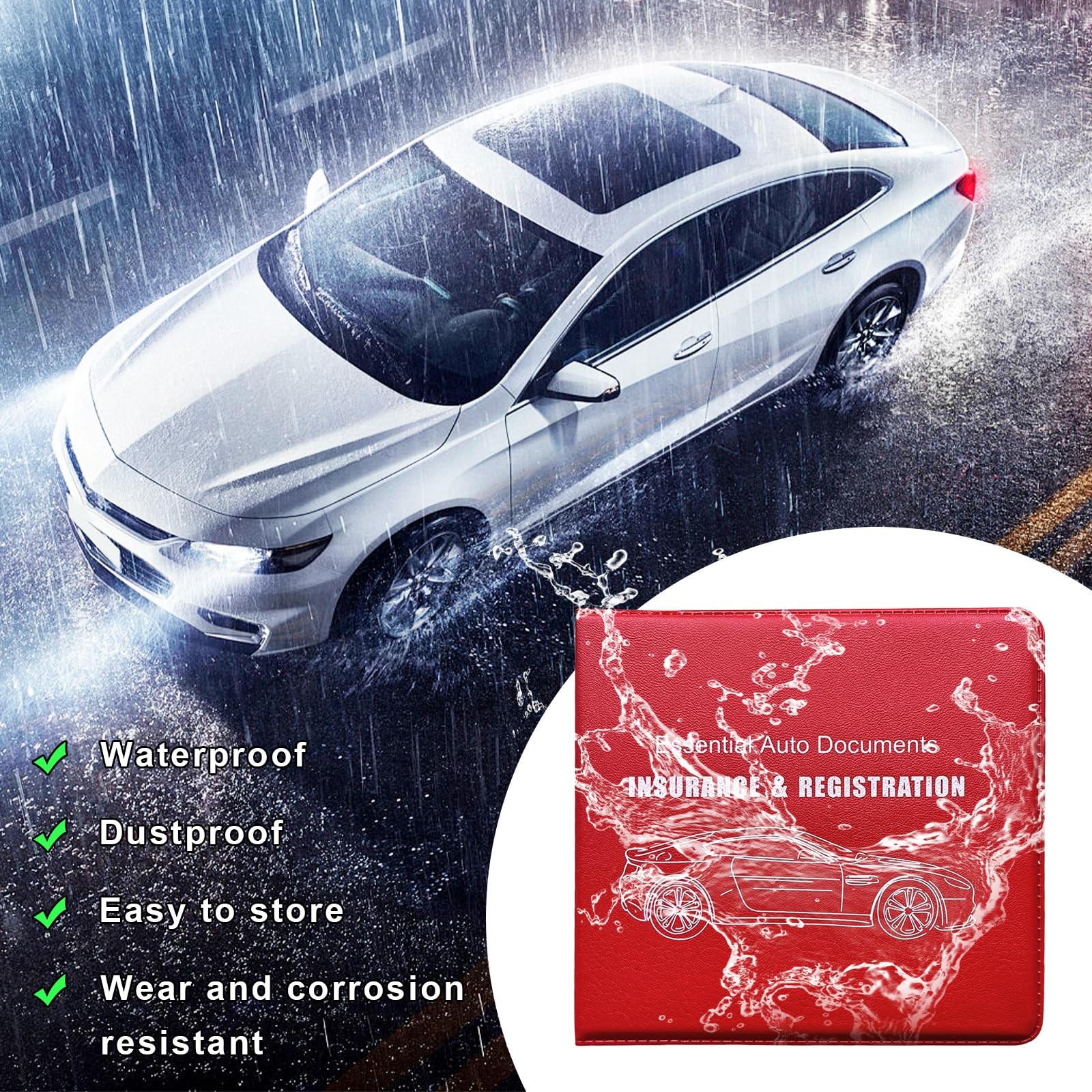 Suvnie 2PCS Car Registration Insurance Holder, 2 PCS, Red, Logo