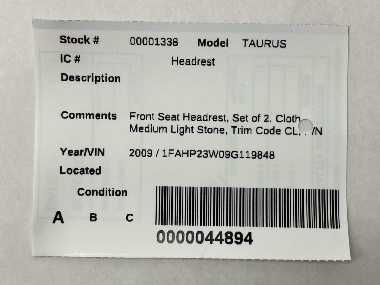 Front Seat Headrest x2 Cloth Medium Light Stone Fits 2008-2009 Ford Taurus 88008