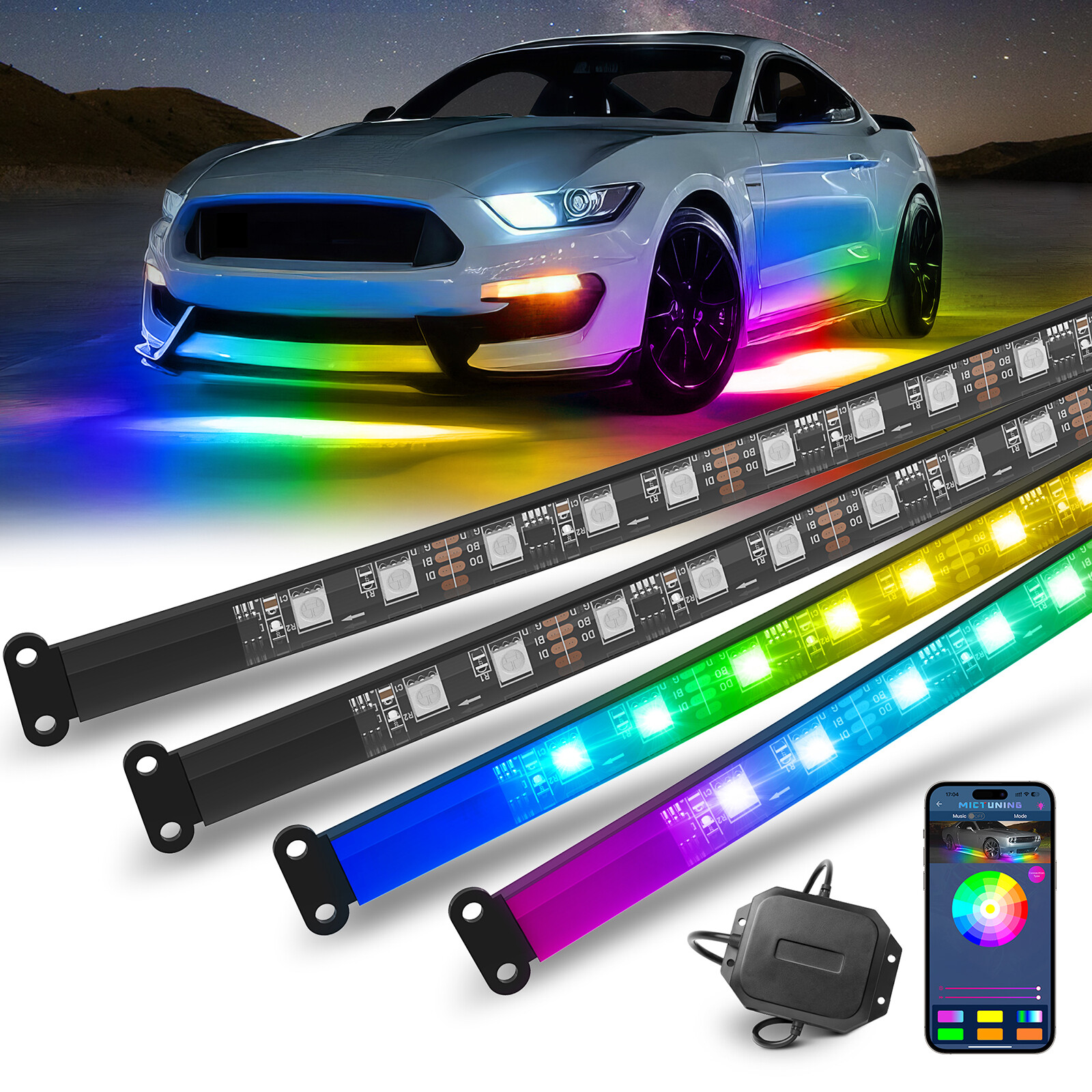 MICTUNING RGB+IC Dream Color Underglow LED Neon Kit Light Strip For Car Truck