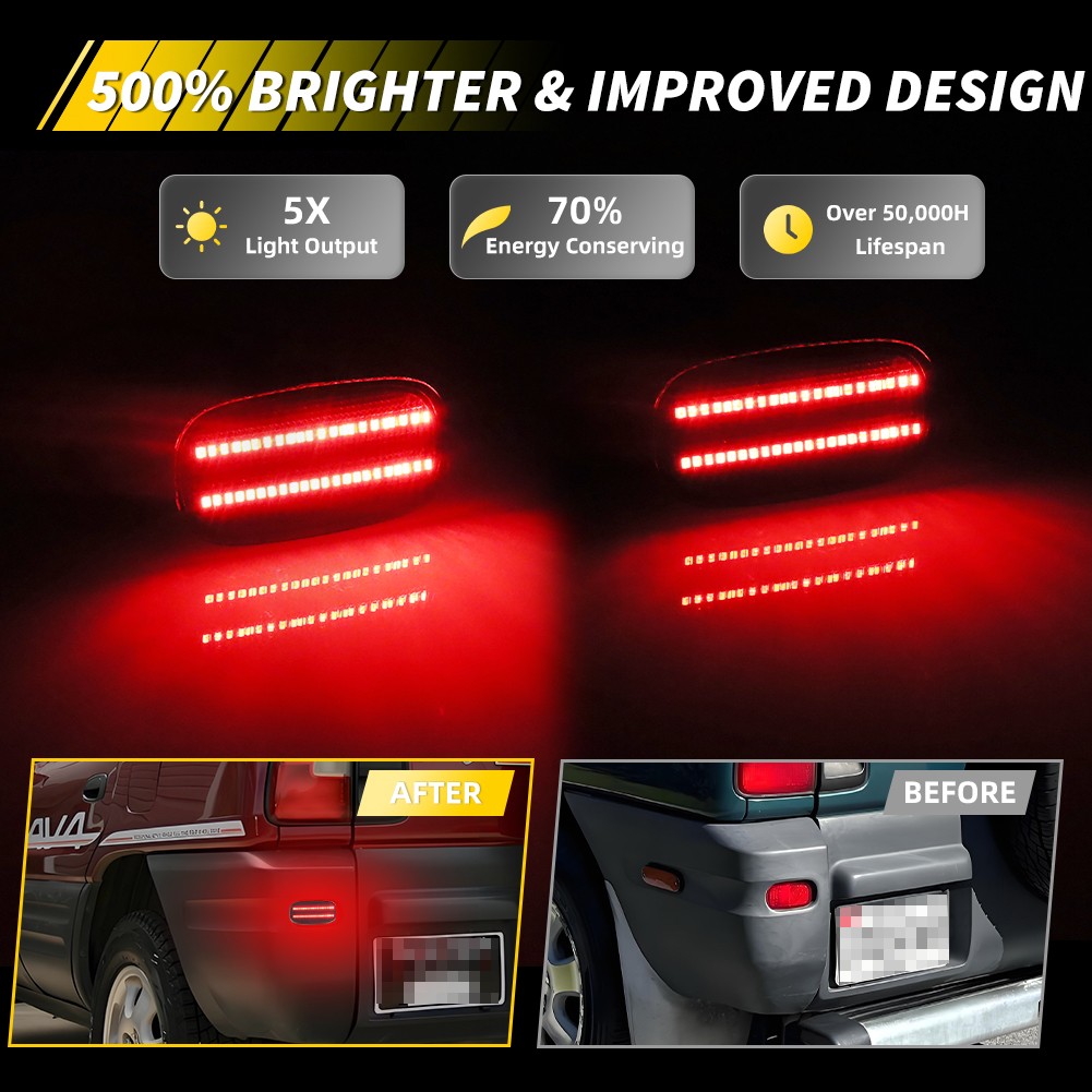 Smoked Red LED Rear Bumper Reflector Lights For 96-05 Toyota RAV4 & 10-14 Matrix