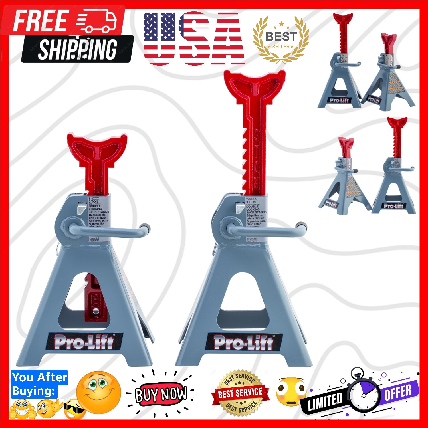 T-6903D Double Pin Jack Stands – 3 Ton