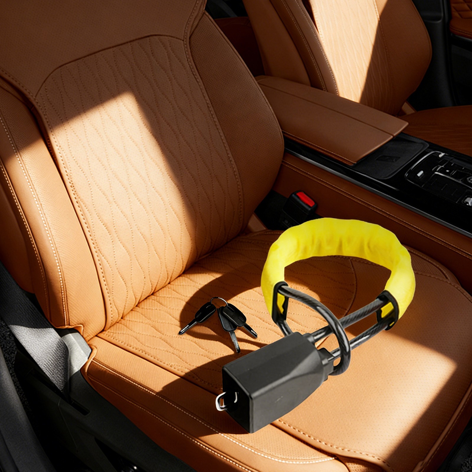 Car Anti-theft Steering Wheel Lock 3 Keys Included Universal Fit Seat Belt Lock