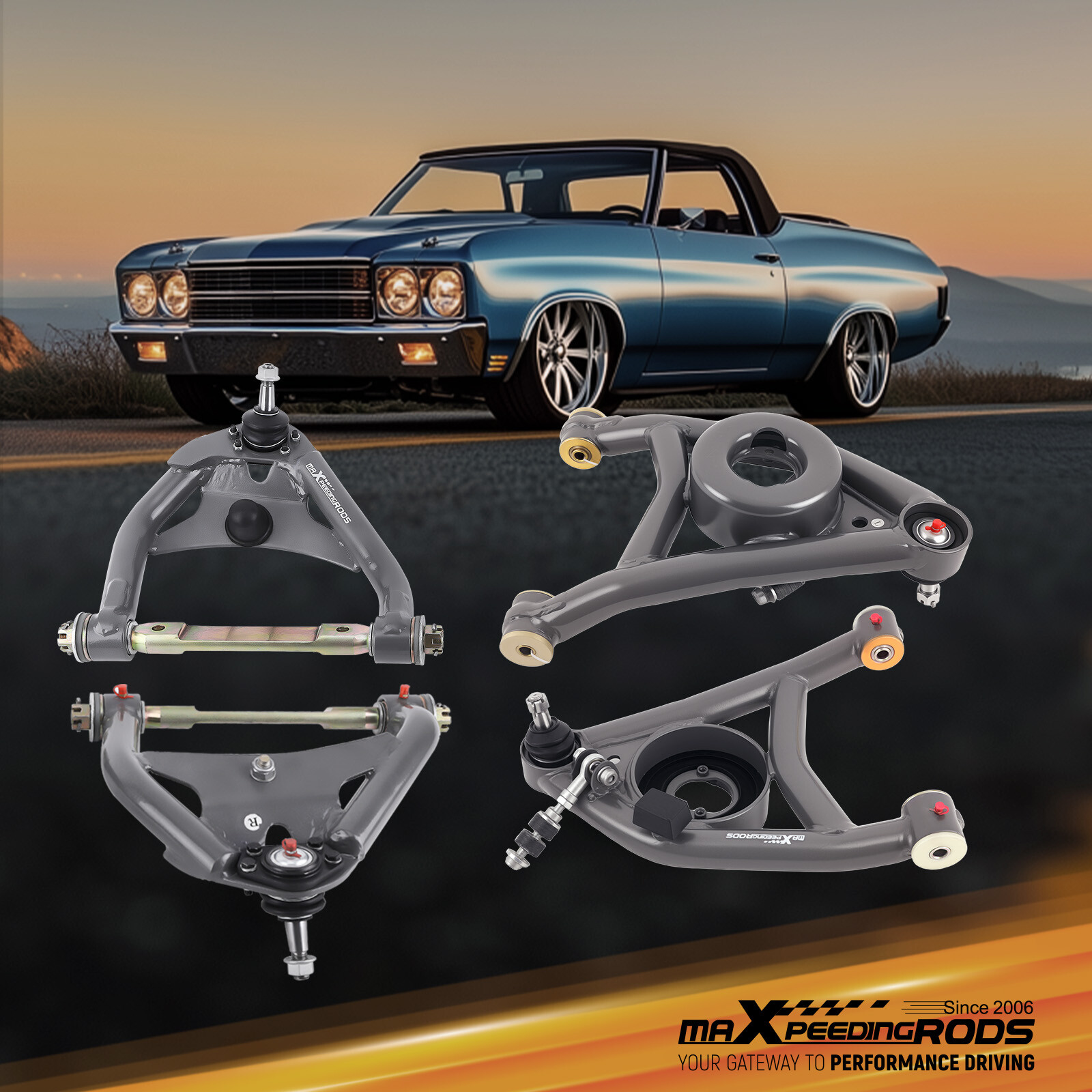 Front Upper Lower Control Arms Tubular for 1964-1972 Chevy Chevelle GTO LeMans