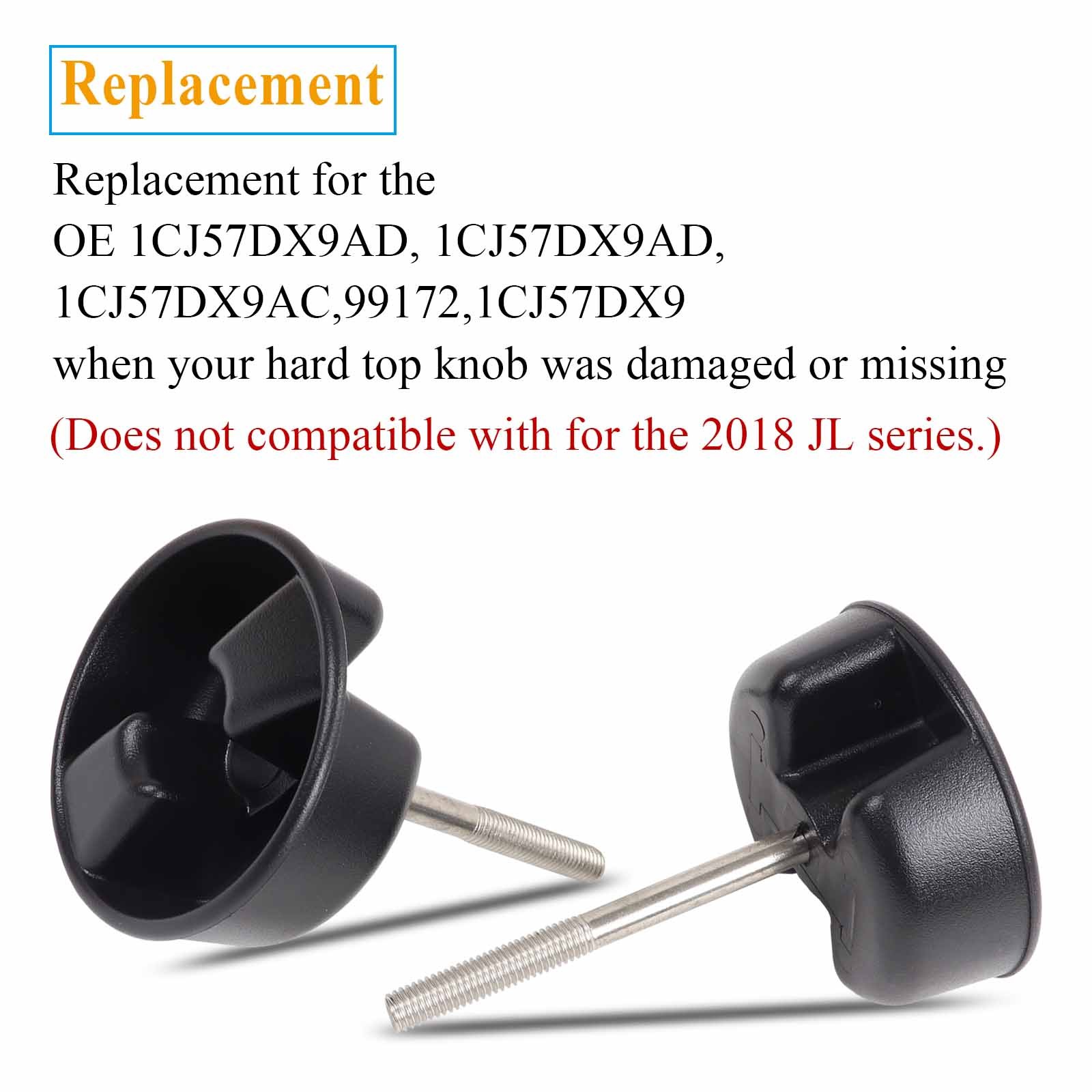 For 2007-19 Jeep Wrangler JK 2X Black Hardtop Top Hard Panel Mounting Screw Knob