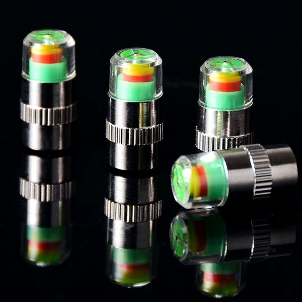 4 Pack Tire Pressure Valve Stem Caps 3 Color PSI Alert Indicator Universal Fit