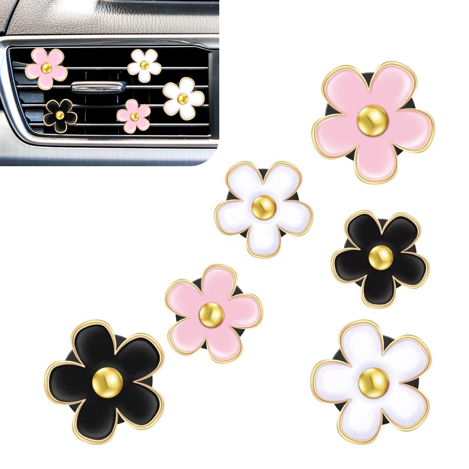 Zikefest 6PCS Car Air Vent Clip, 0.17 Ounce (Pack of 6), Black-Pink-White