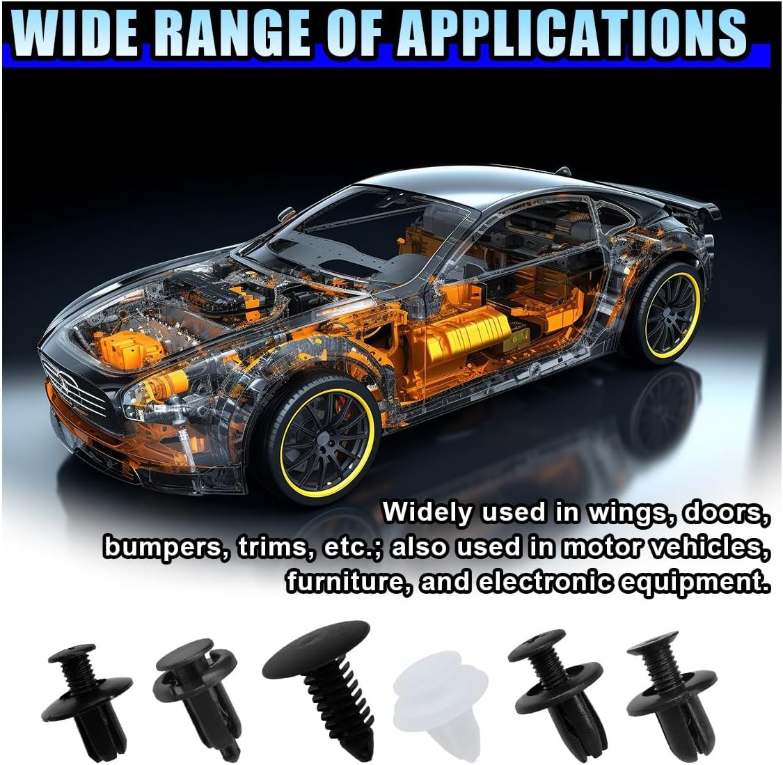 100PCS Bumper Retainers Set with Fastener Tool, 6 Sizes Auto Body Trim Clips