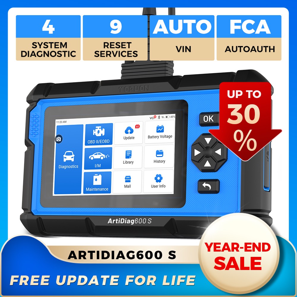 2025 TOPDON AD600S Auto VIN Free Updates 9 Reset Auto Pro Scan Device ABS TPMS