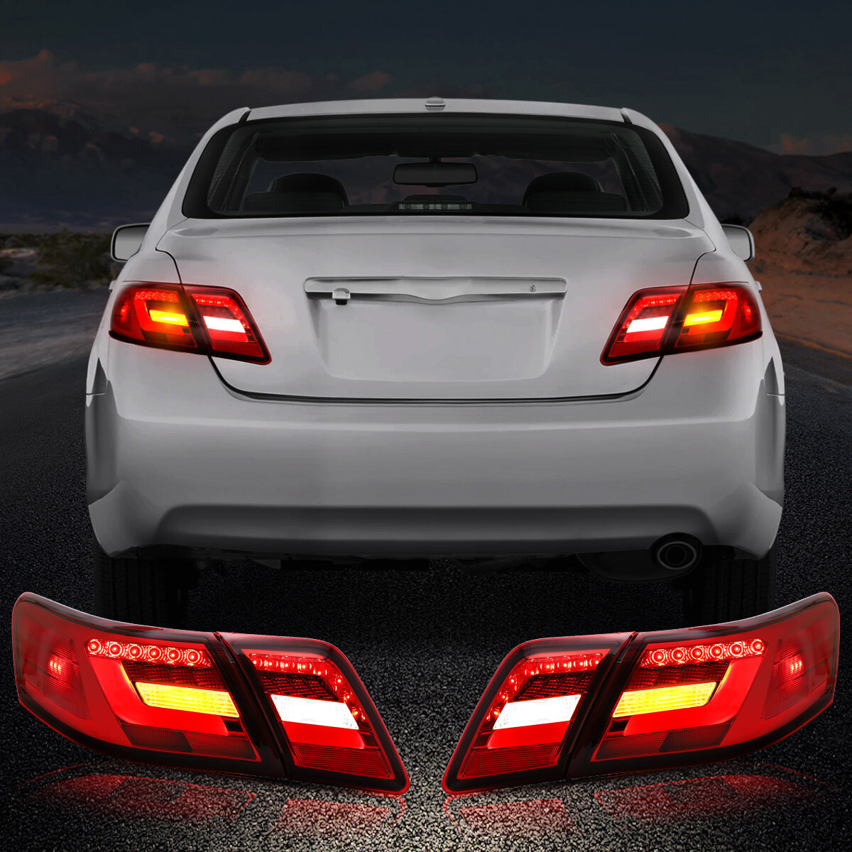For 2007-2011 Toyota Camry CE XLE Rear Lamps Pair VLAND LED Taillights Red Clear