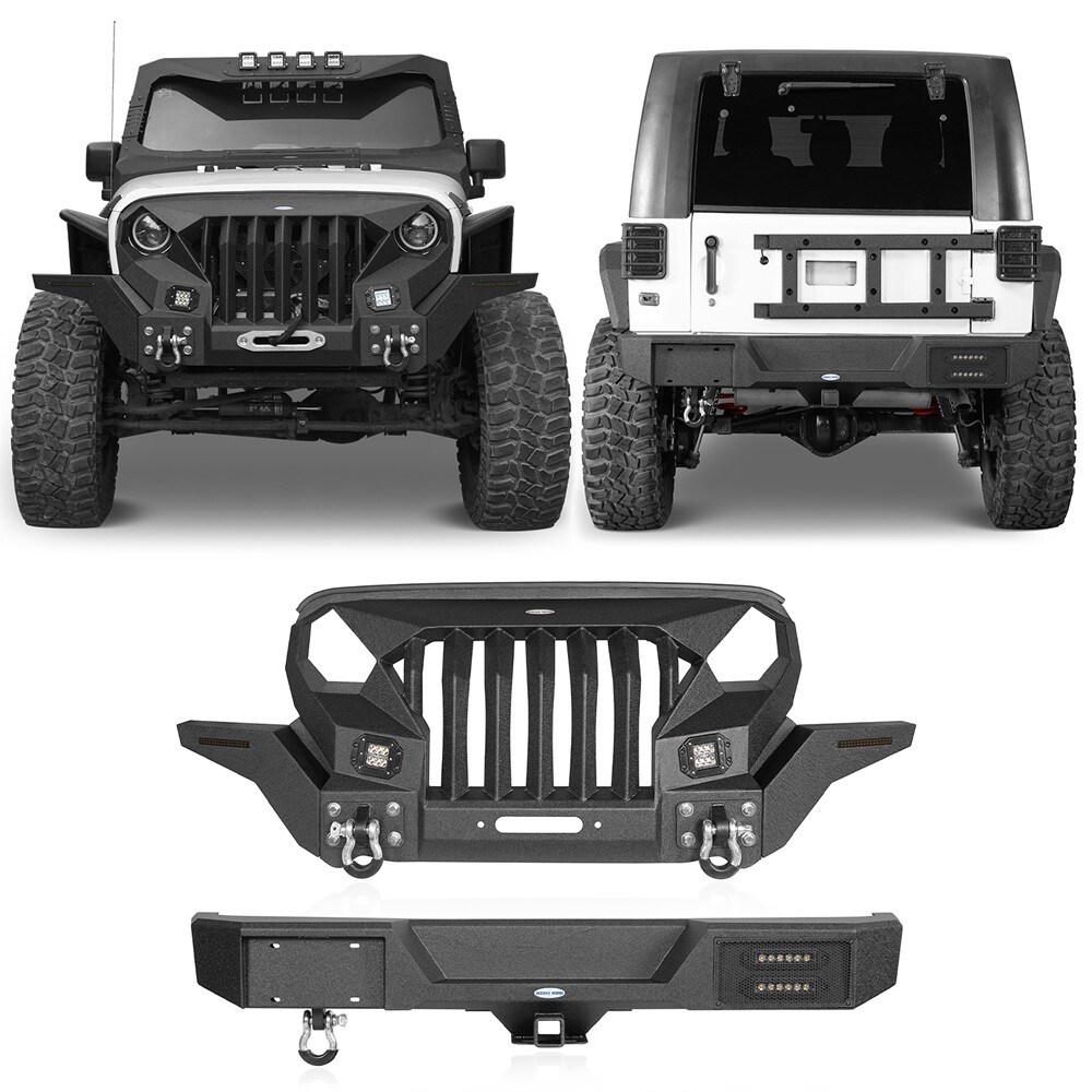 Fit 2007-2018 Wrangler Jeep JK Heavy Duty Steel Front Grill Bumper Rear Bumper