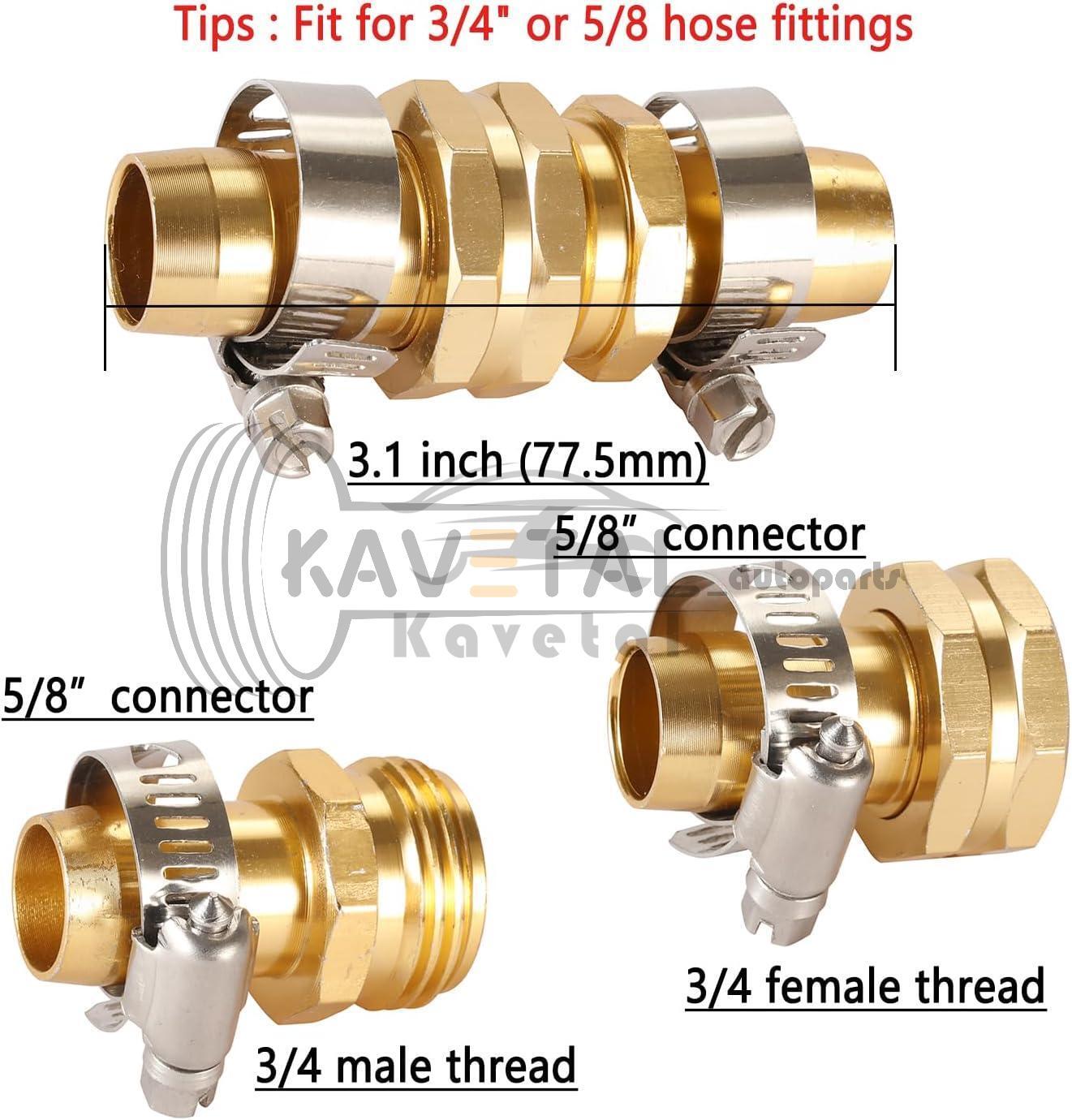 3/4″ 5/8″ Garden Mender End Repair Set Water Hose Male Female Connector w/ Clamp