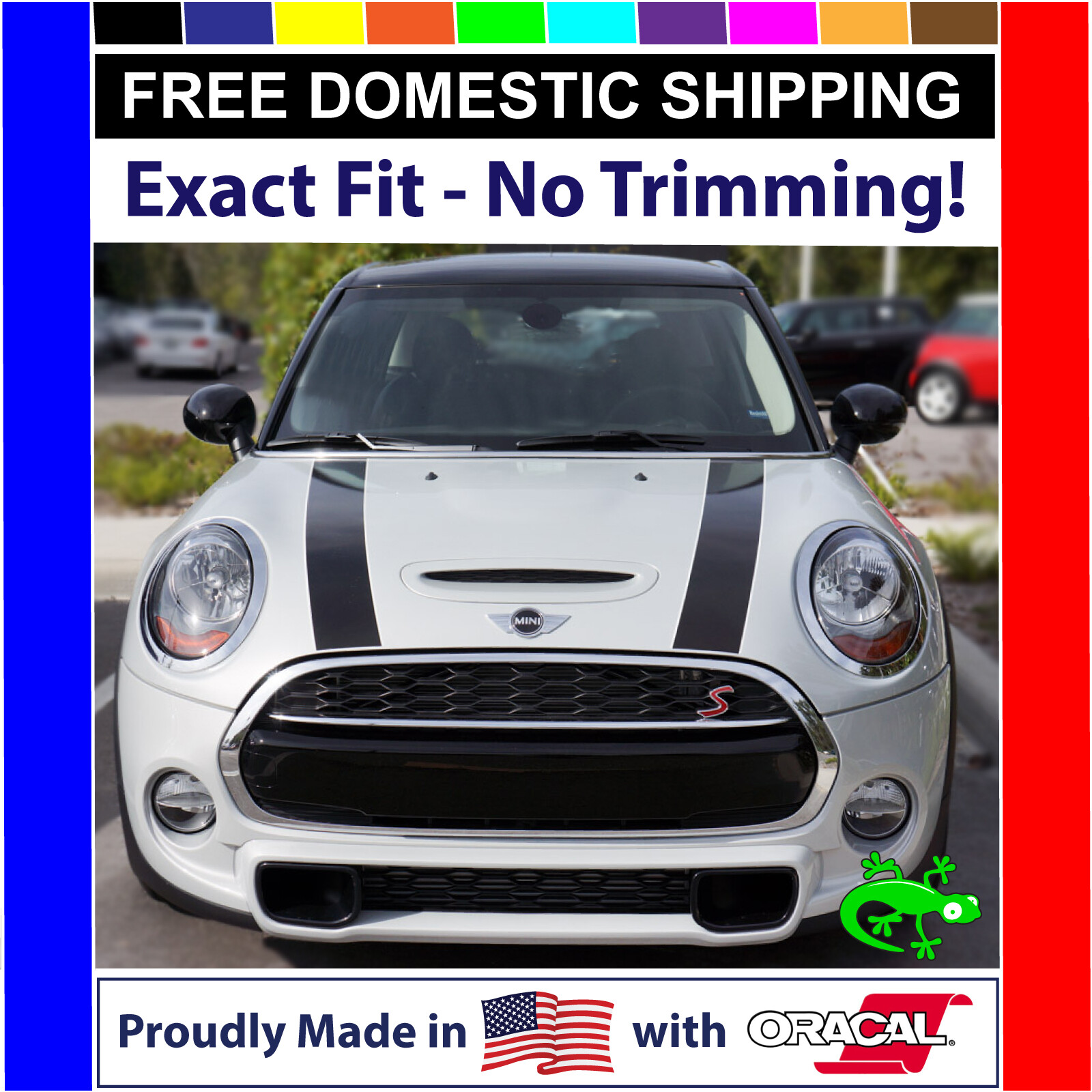 Black with Custom Color Border Hood Stripes for your Mini Cooper 2014 – 2024