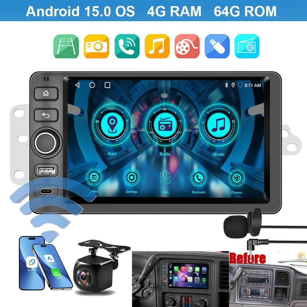 For 2003-2006 Hummer H2 CarPlay Android 13 Car Radio Stereo 4+64G 7in DSP