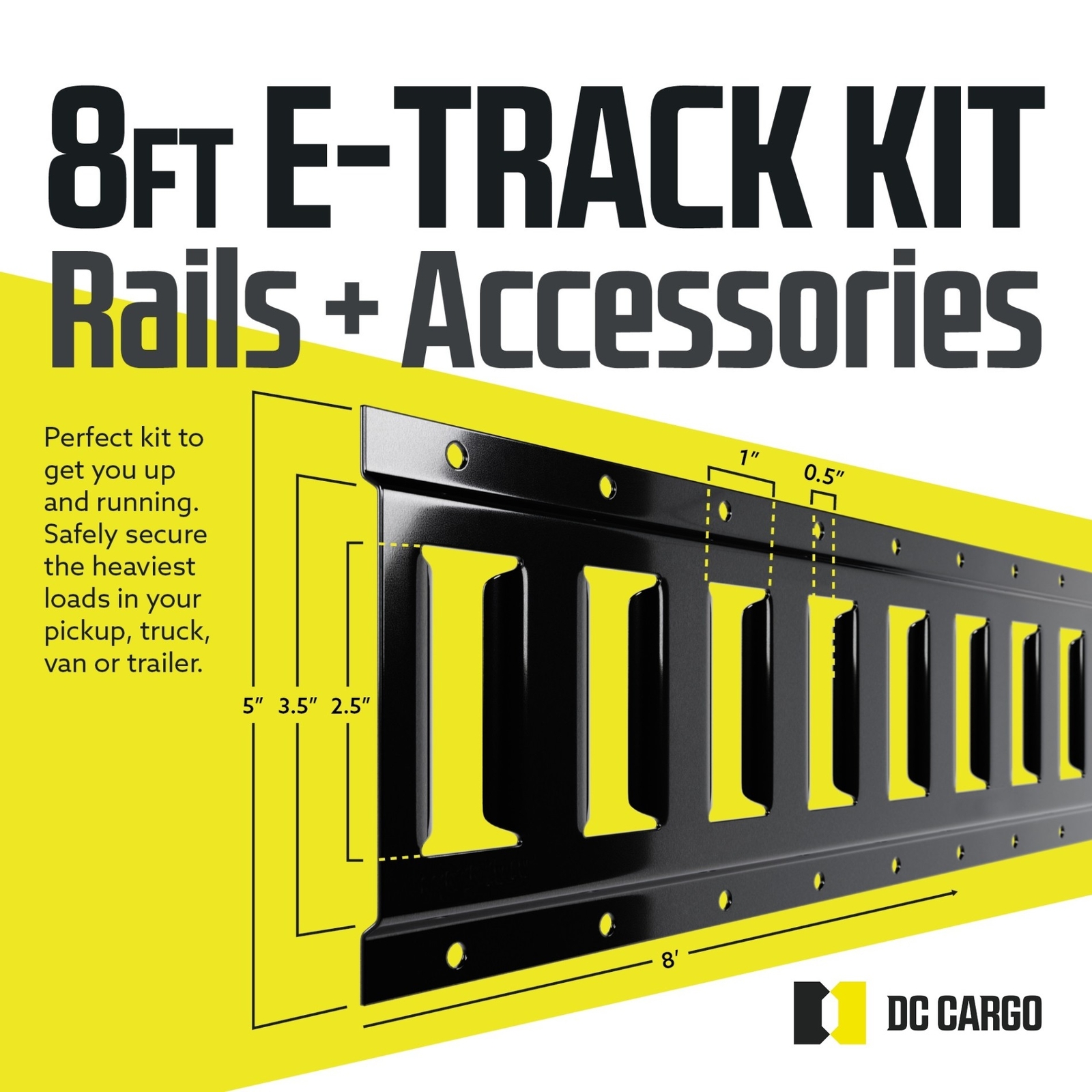 DC Cargo E Track Rails Tie-Down Kit 8′ Etrack Rail, E-track Rings, Anchors, Caps