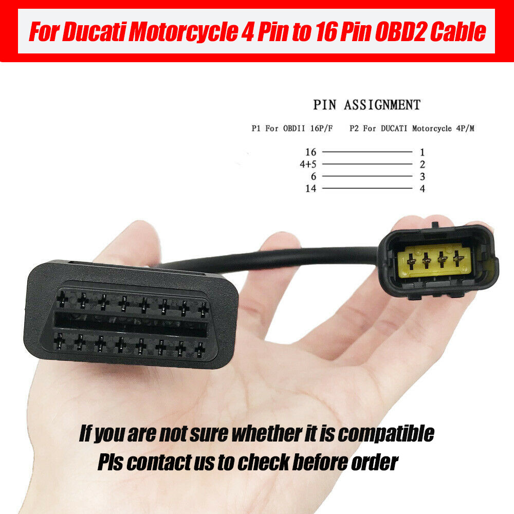 OBD Diagnostic Adapter Cable For Ducati Motorcycles 4Pin to 16Pin Connector Tool