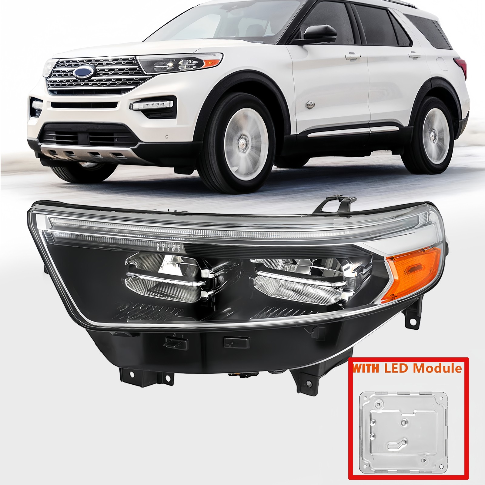 Headlights For 2020 2021 2022 2023 Ford Explorer w/ LED Module Pair RH/LH