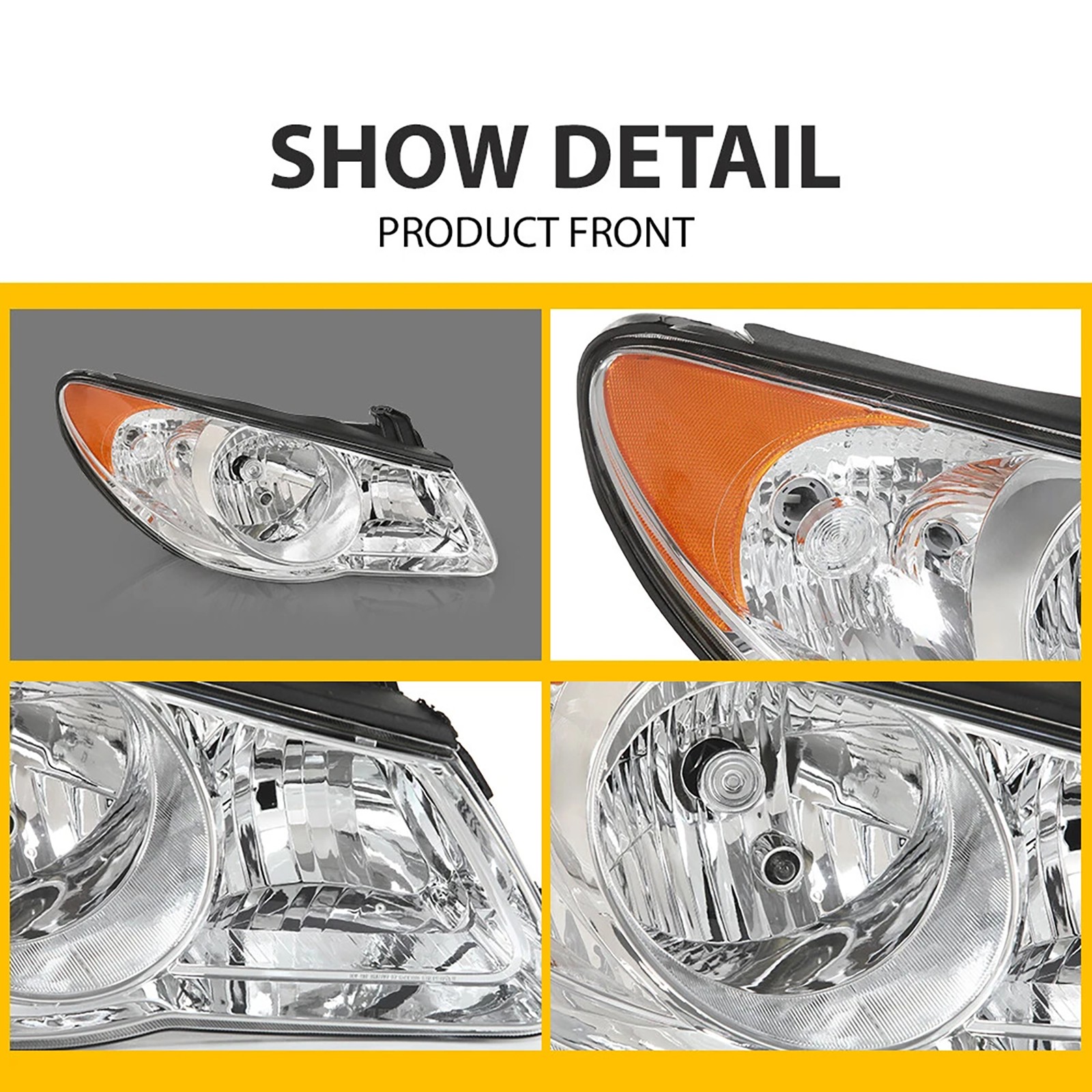 Pair Headlights For 2007 2008 2009 2010 Hyundai Elantra Chrome Housing W/BULBS