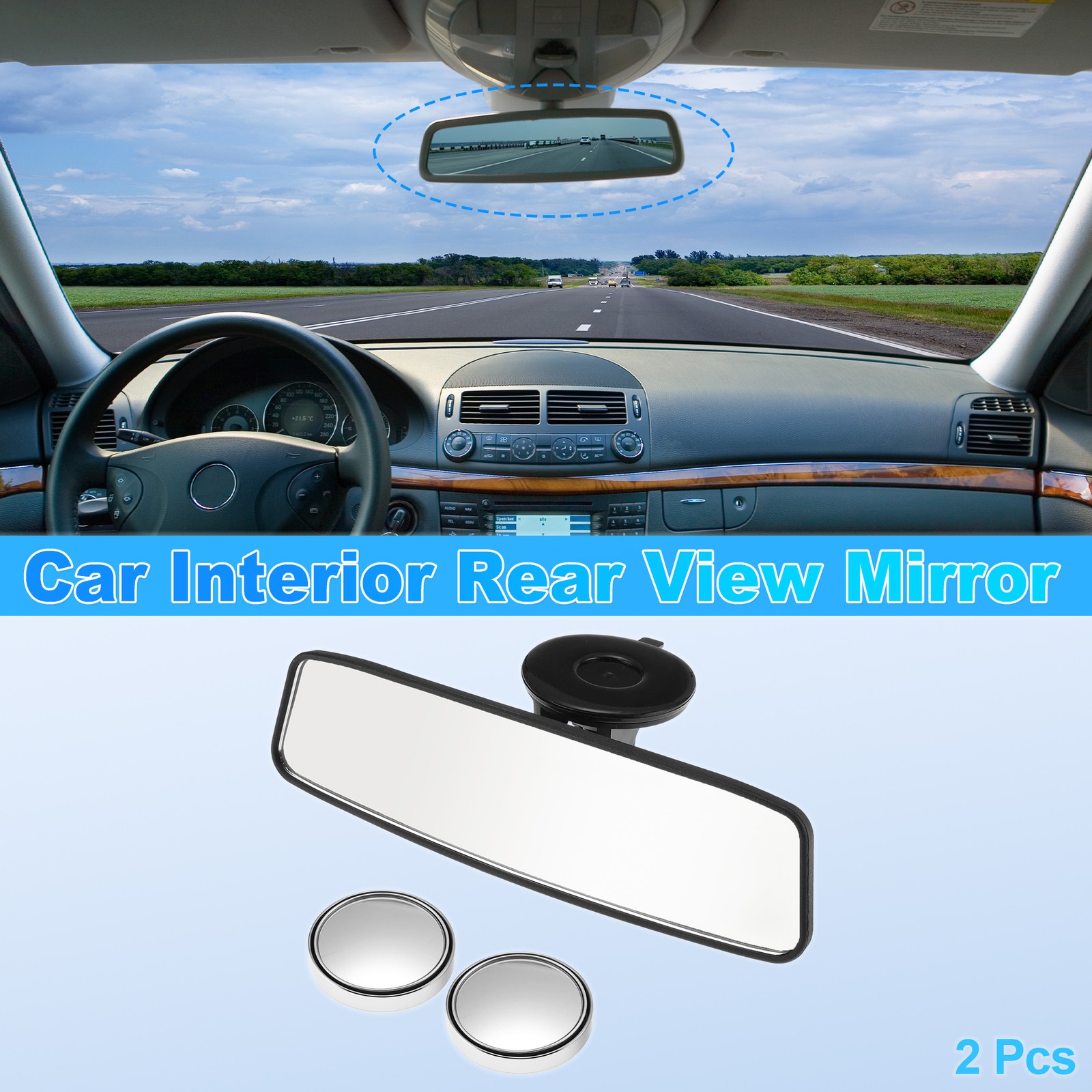 9.45x 2.36 ″ Interior Rearview Mirror Suction Cup Type Irregular Shape Black