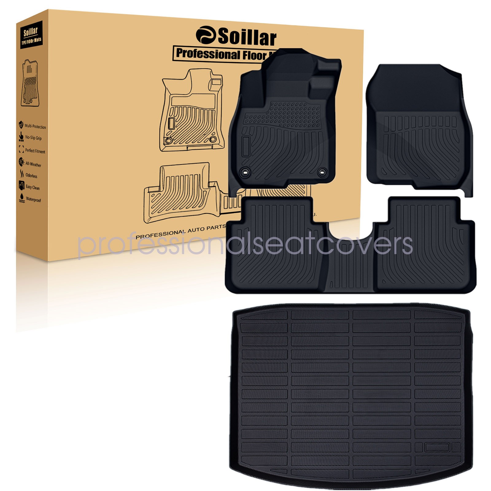 For 2017-2022 Honda CR-V CRV TPE Floor Mats Trunk & Cargo Liners 3D 4PCS Black