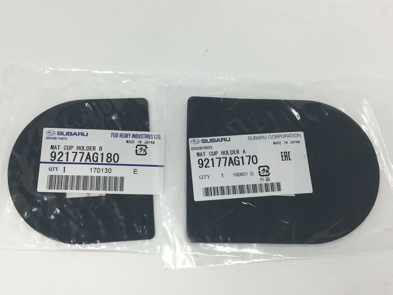 2008-2019 Subaru Impreza WRX STi Cup Holder Mat SET 92177AG170 92177AG180 OEM