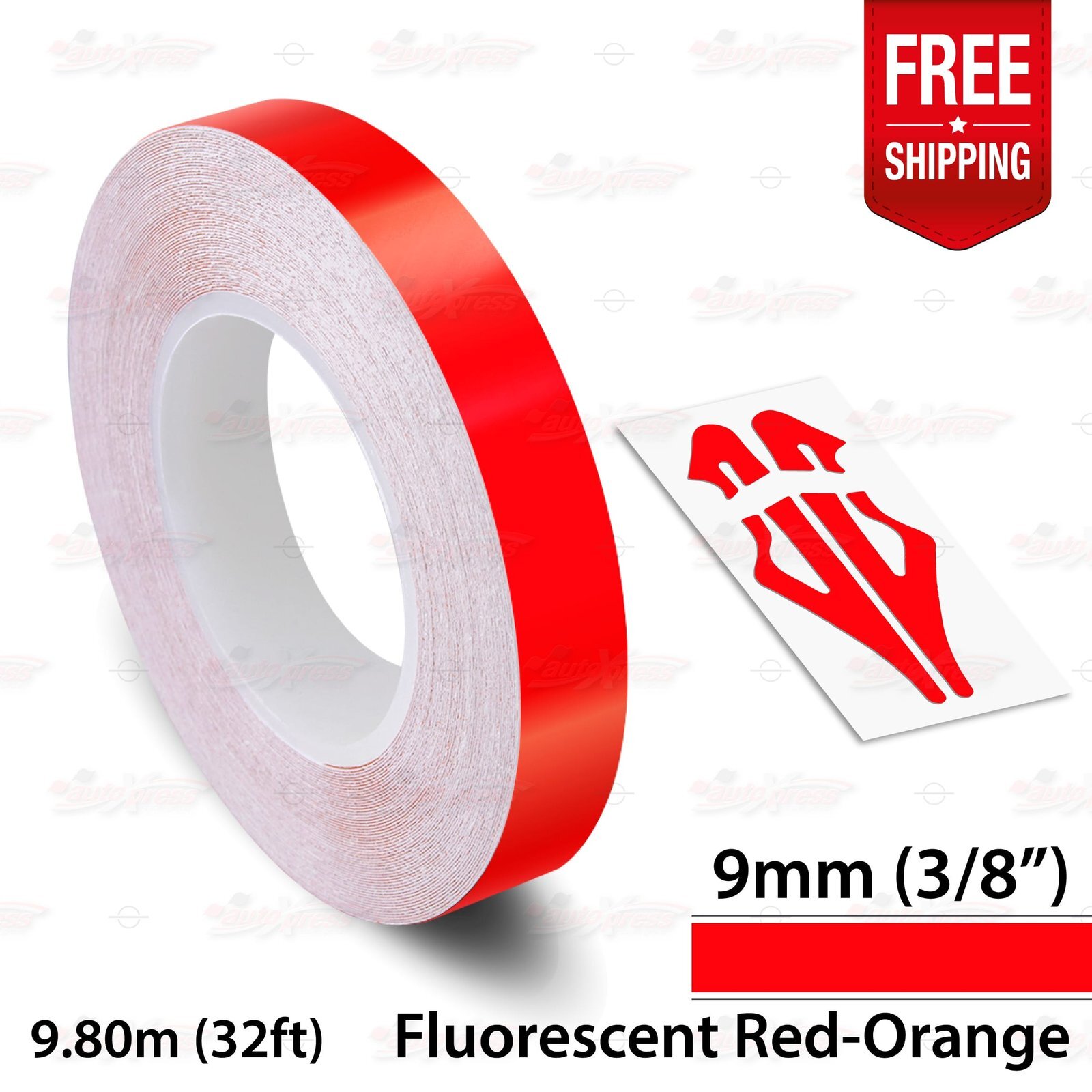 FLUORESCENT RED-ORANGE 3/8″ 9mm PIN STRIPE Car Striping TAPE Decal Vinyl Sticker
