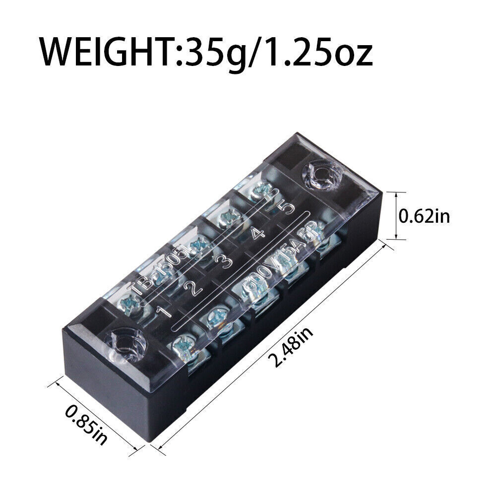 15A Dual Row 5 Position Screw Terminal Electric Barrier Strip Block 600V 5 Sets