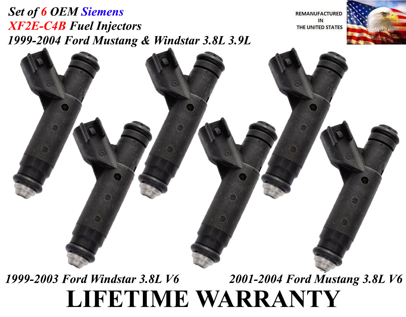 Genuine Siemens Set of 6 Fuel Injectors For 2001-2004 Ford Mustang 3.8L V6