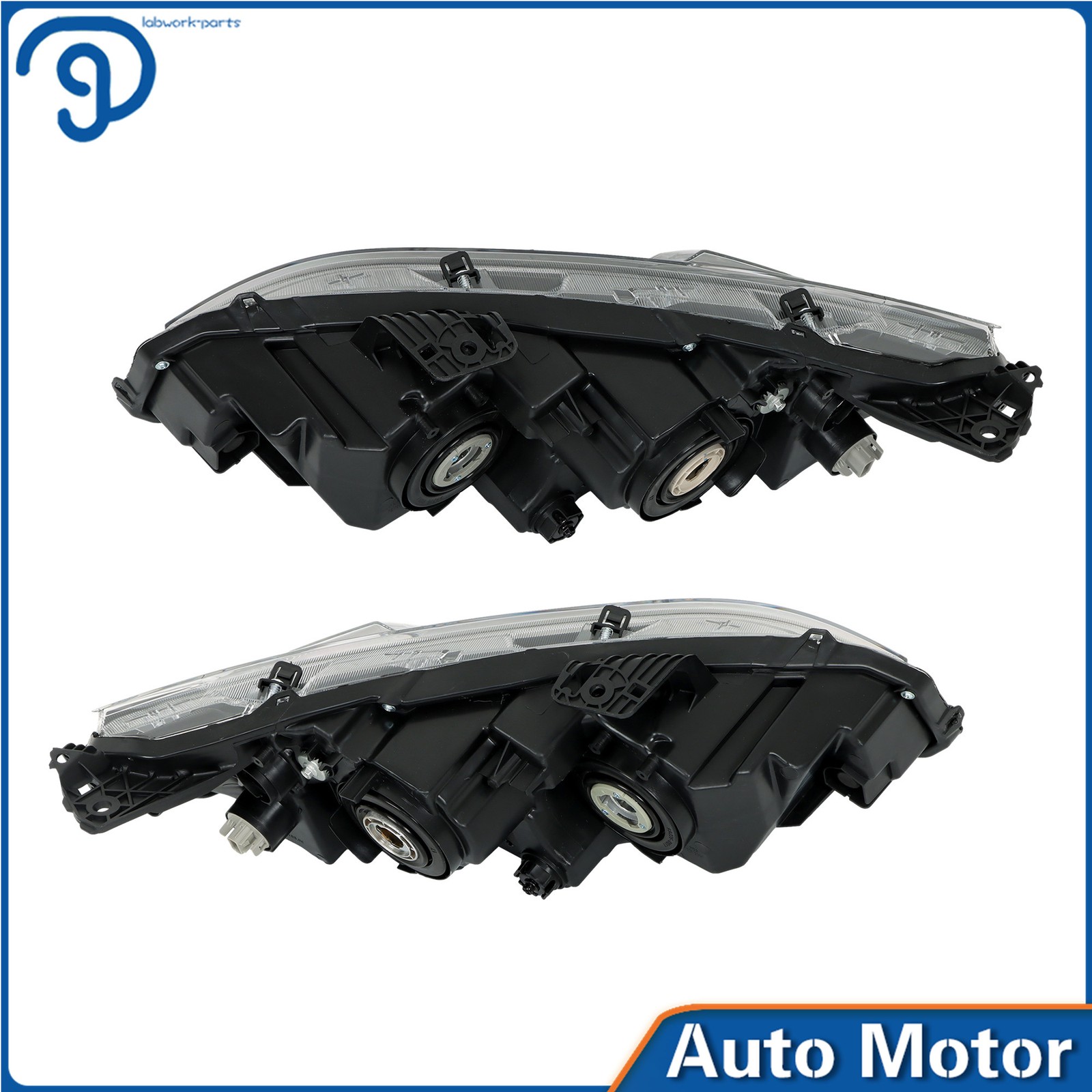 Right & Left For Honda Civic 2016-2021 Halogen W/DRL Black Headlights Projector