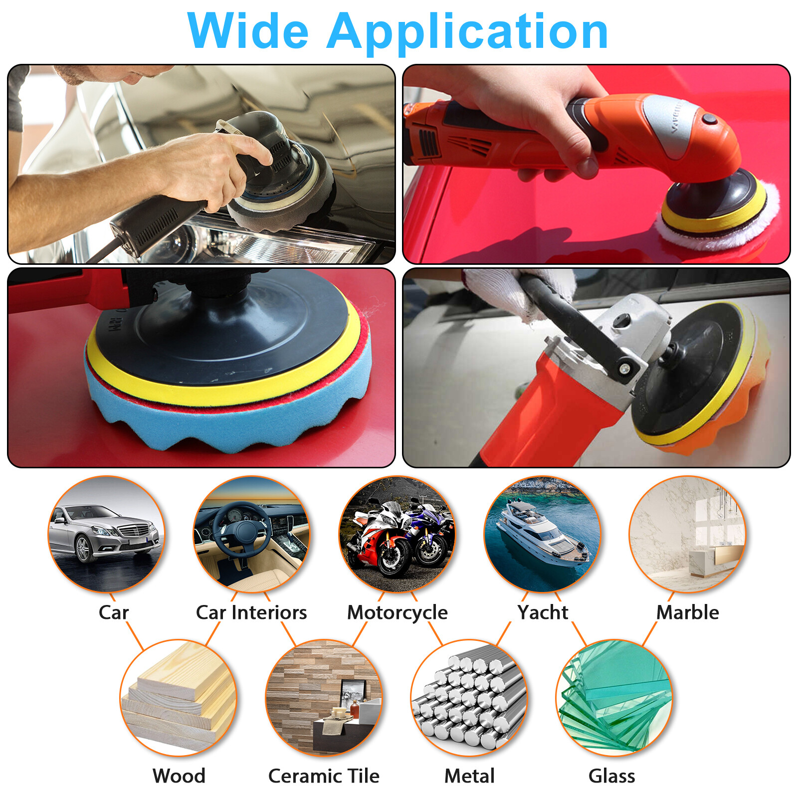19Pcs 3″ Inch Polishing Pads Sponge Woolen Waxing Buffing Pad Kits Drill Adapter