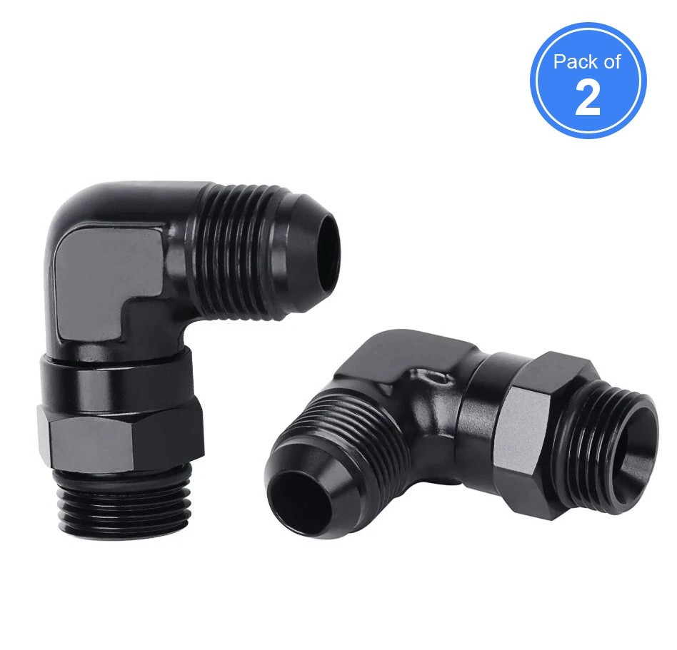 10AN Male to 10AN ORB Male Swivel Adapter Fitting 90° Degree Aluminum Black 2PCS