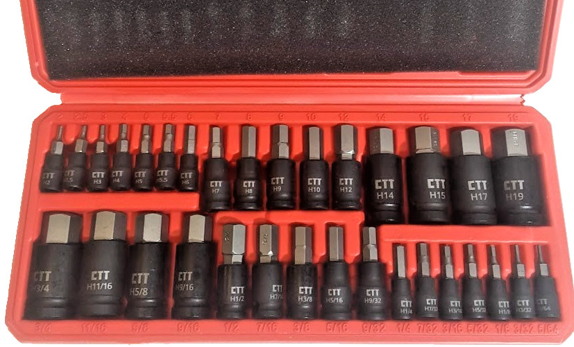 32PC Hex Allen Master Socket Impact Bit Set S2 Steel | SAE & Metric S2 Steel