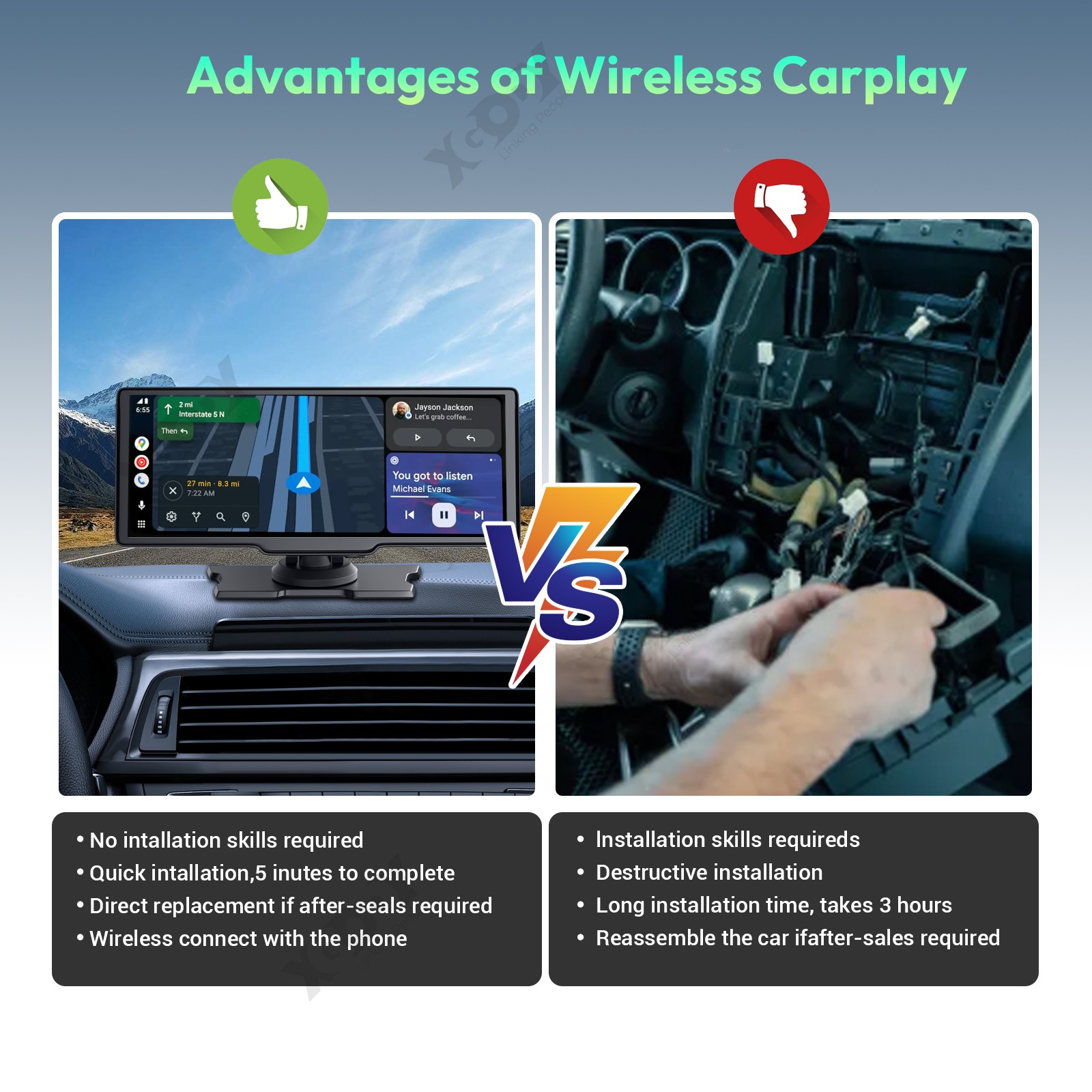 4K 10.26″ Apple Carplay Auto Dash Cam Touch Screen Front and Rear Lens Navi WiFi