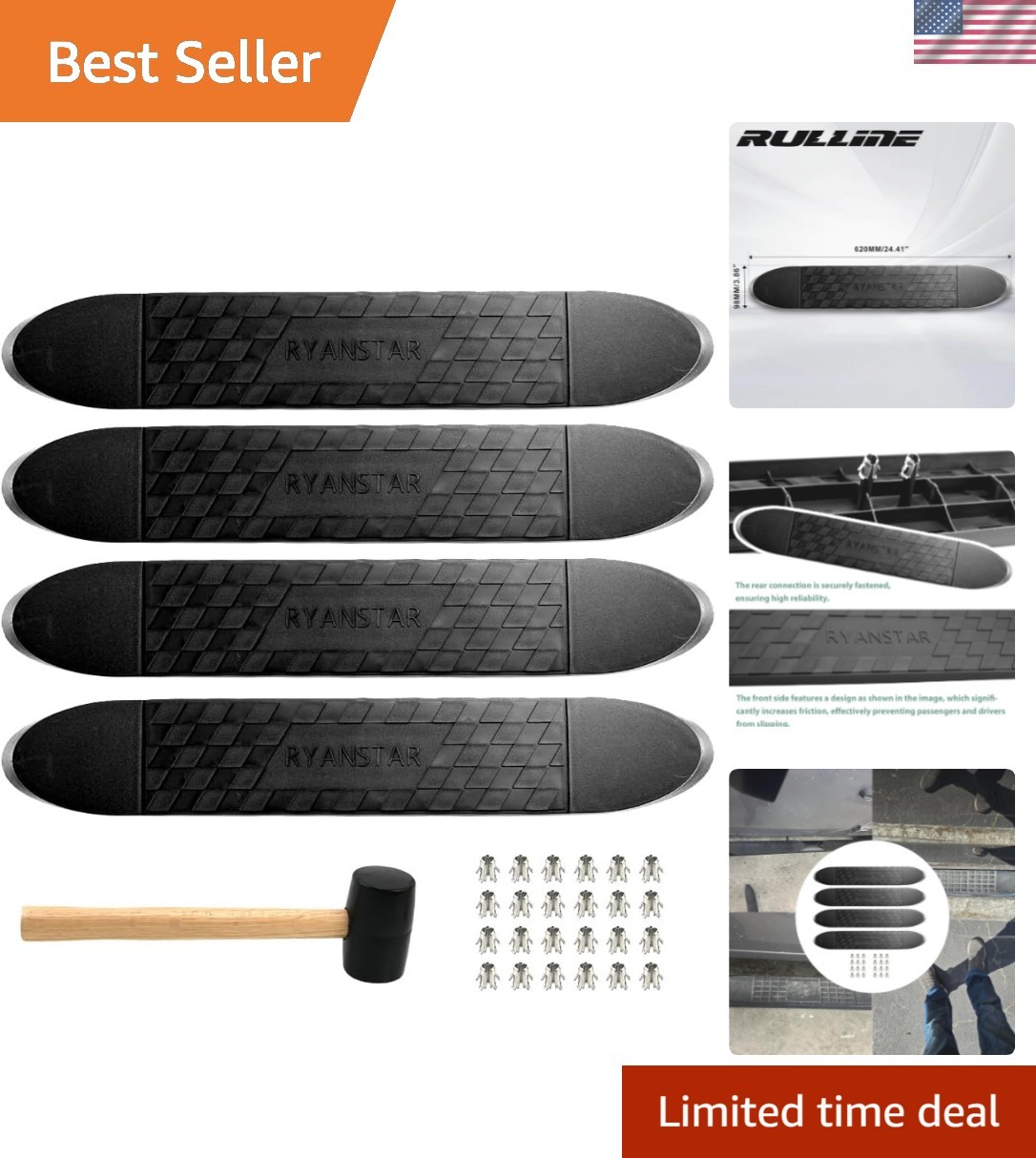 All-Weather 4-Pack Non-Slip Step Bar Tread Pads – Heavy-Duty for Vehicle Safety