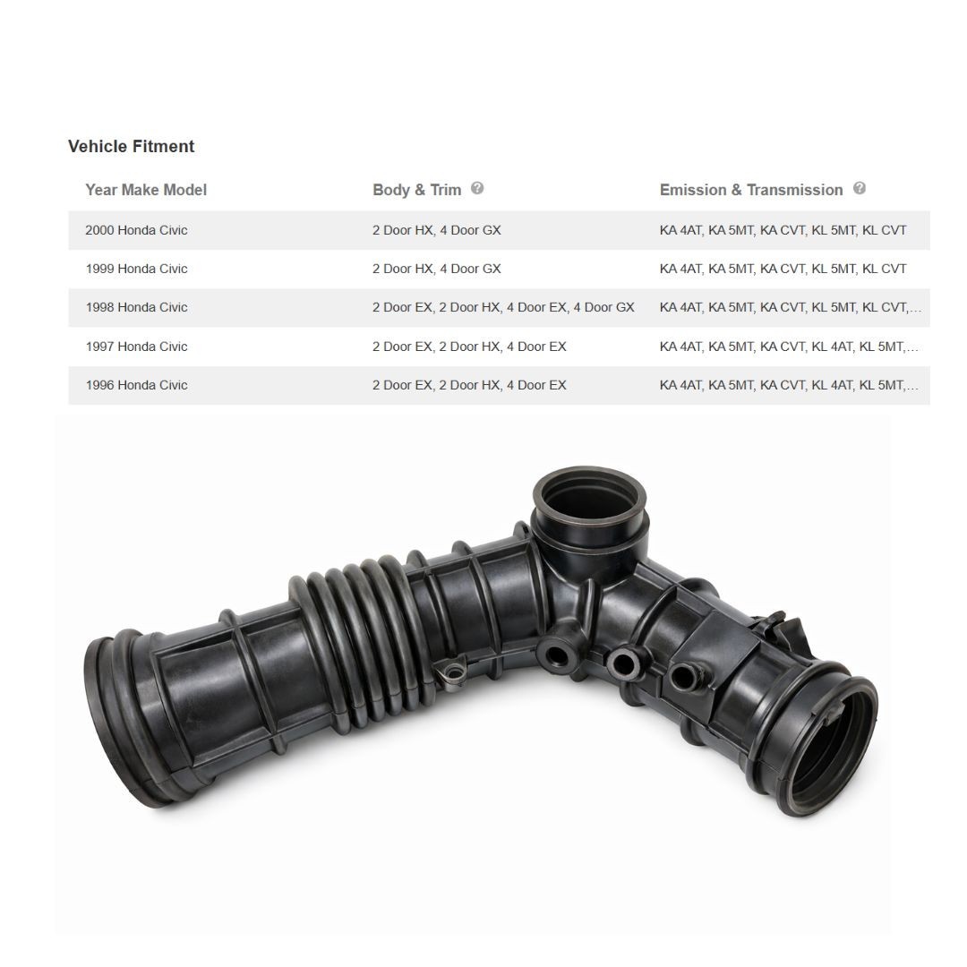 Engine Air Intake Hose for 1996-2000 Honda Civic 1.6L L4 17228-P2J-000 696-153