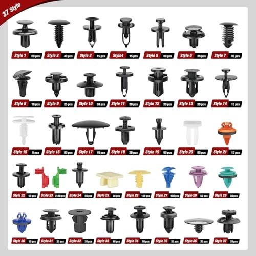 1295Pcs Car Push Retainer Clips Kit – 37 Sizes Nylon Fasteners & Remover Tool