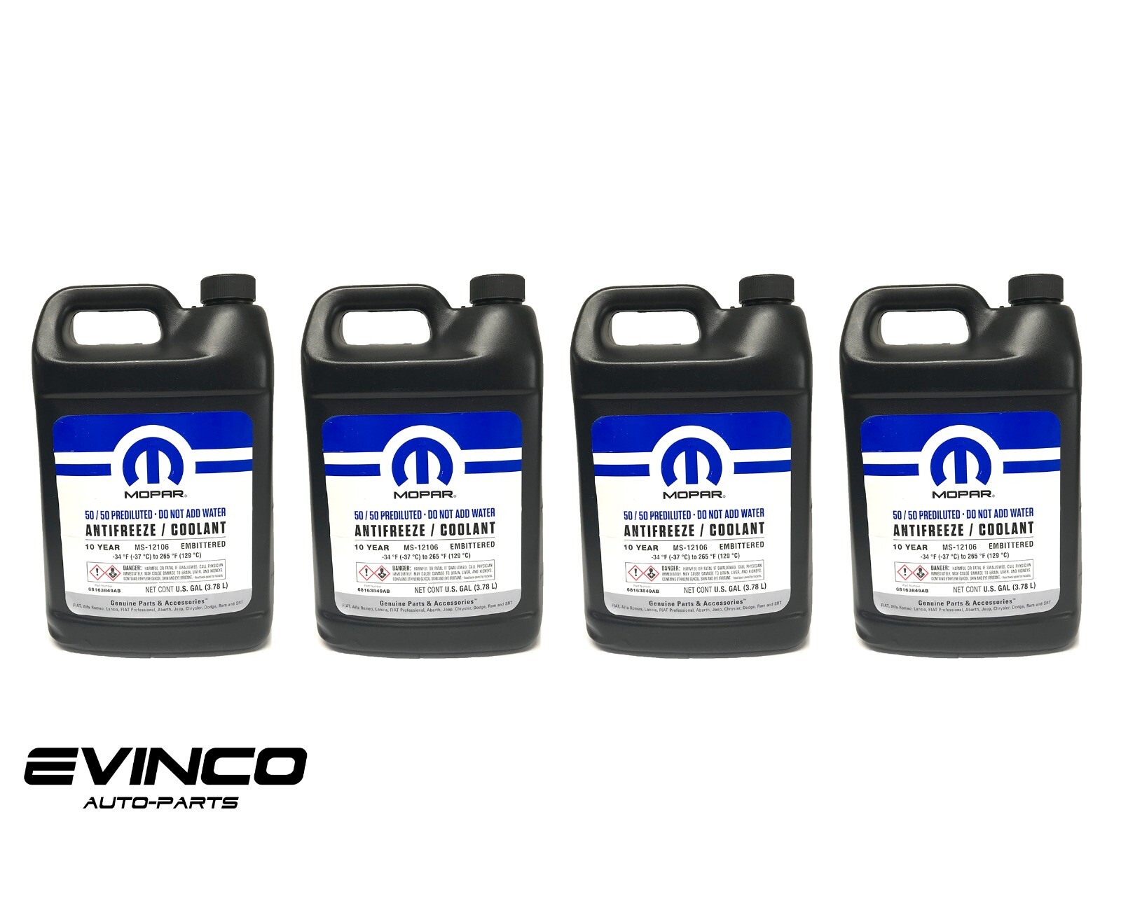 Mopar Antifreeze Coolant 50/50 Prediluted 2015-2019 Dodge Chrysler Ram 4 Gallon
