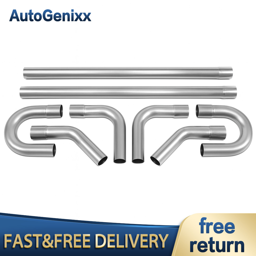 8Pcs 2.5″ OD Stainless Steel Bend Straight DIY Custom Mandrel Exhaust Pipe Kit
