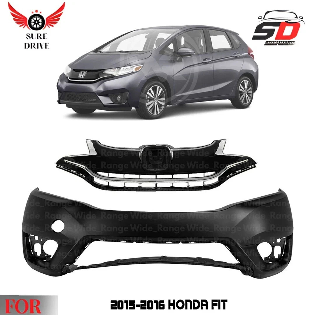 Front Bumper Cover Fascia & Grille Assembly Kit For 2015-2016 Honda Fit
