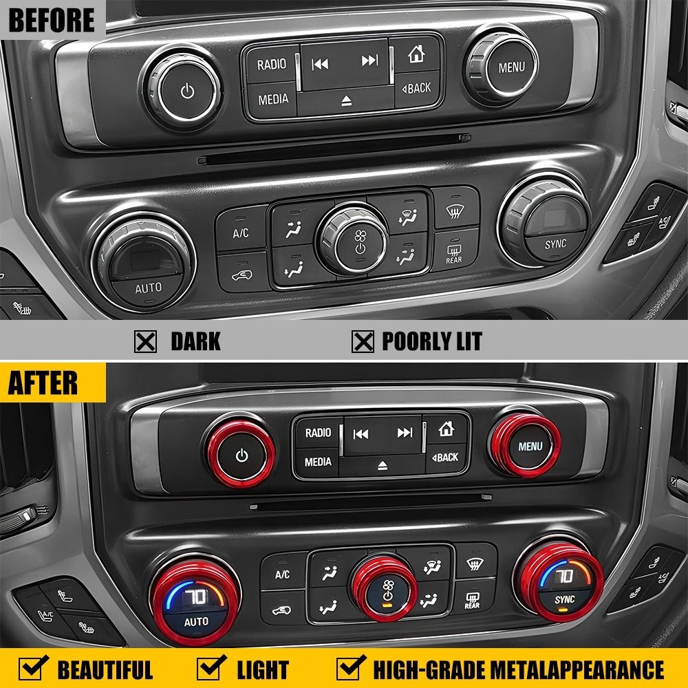 8 Console Center Switch Knob Decor Bezels Cover Ring For Chevy 2014-18 Silverado